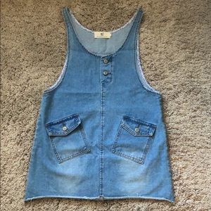 Korean Fashion Raw Edge Denim Overall Mini Dress